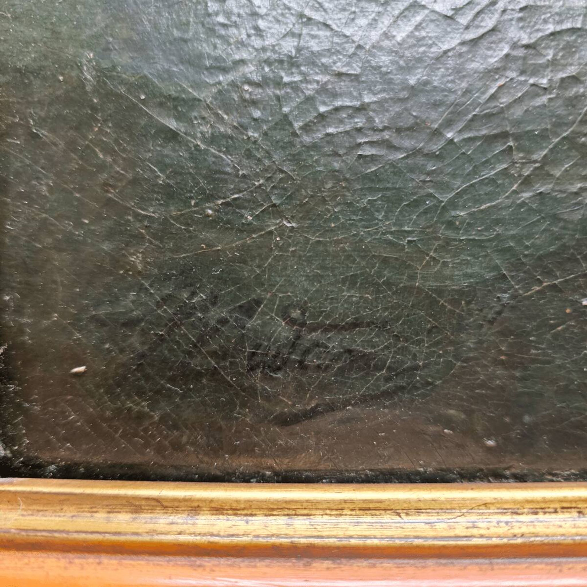 Antique Painting With A Sailboat On A Rough Sea, from around 1900