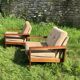 Pair of vintage beige velvet armchairs 60s