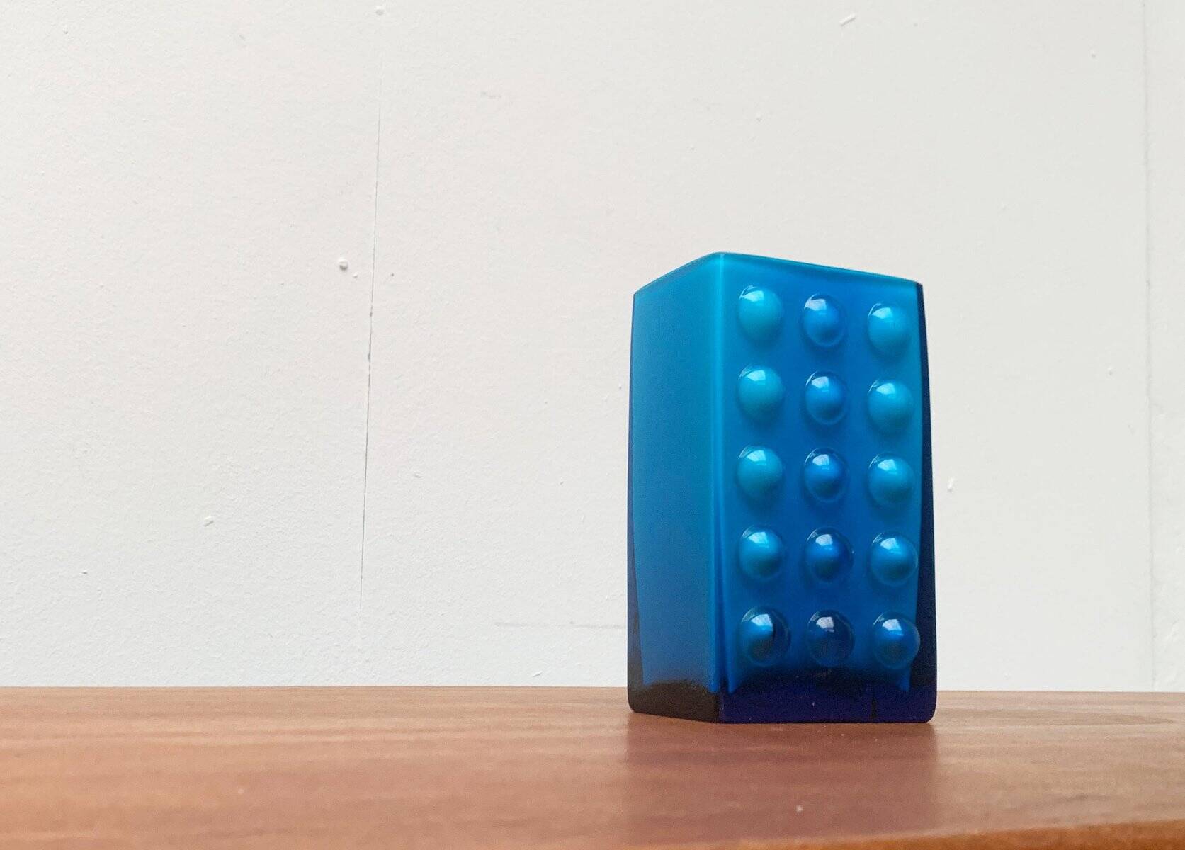 Mid-century German block glass bubble vase by Karl Friedrich Glass.