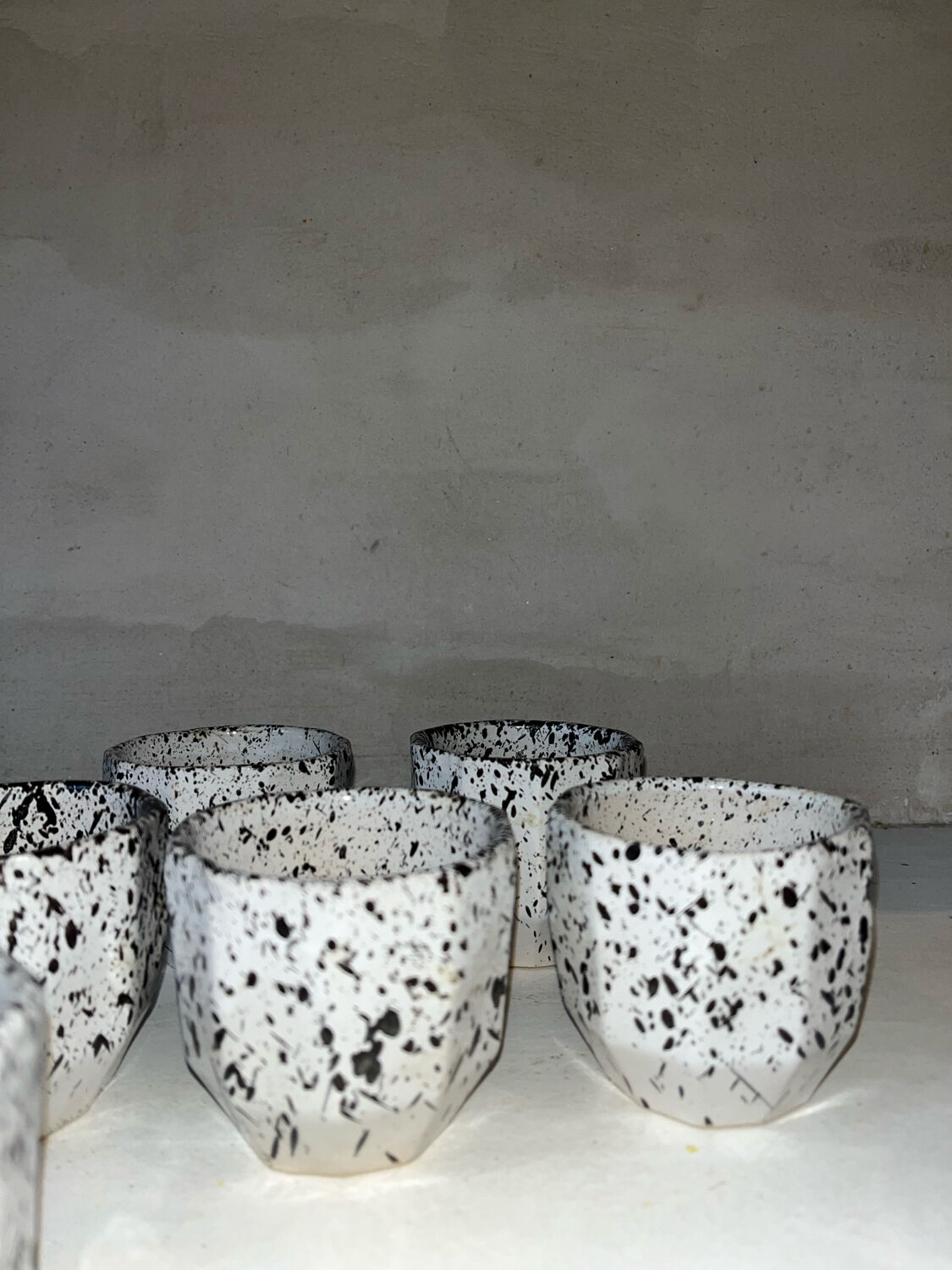 6 speckled ceramic coffee cups