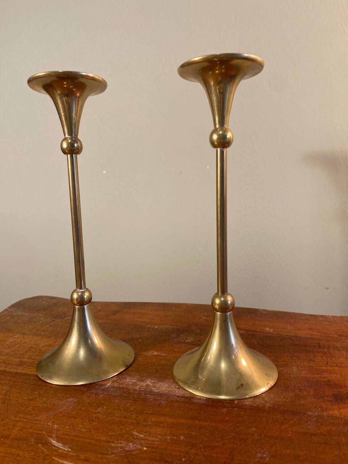 Pair of gilded brass candlesticks