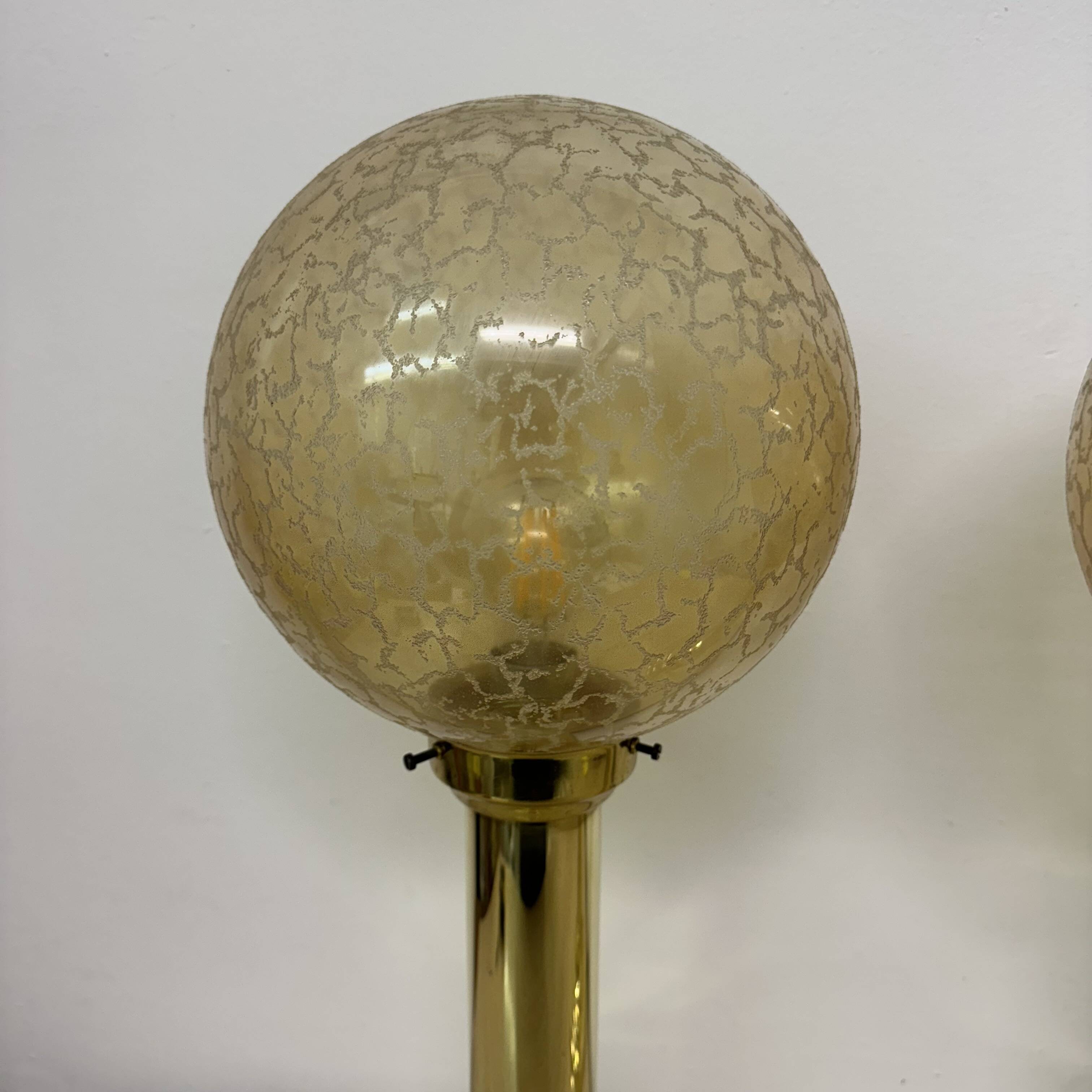 Set of 2 large globe glass table lamps , 1970s