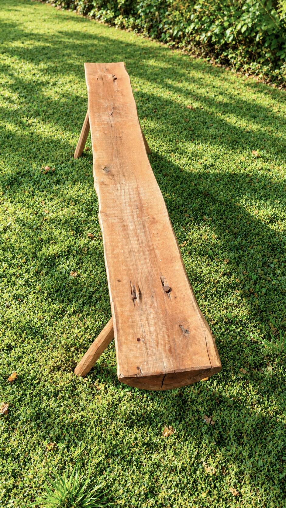 Pair of antique farmhouse benches in solid wood – brutalist style – 180 cm