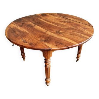Antique round table drop leaf table cherry wood dining table 128 cm