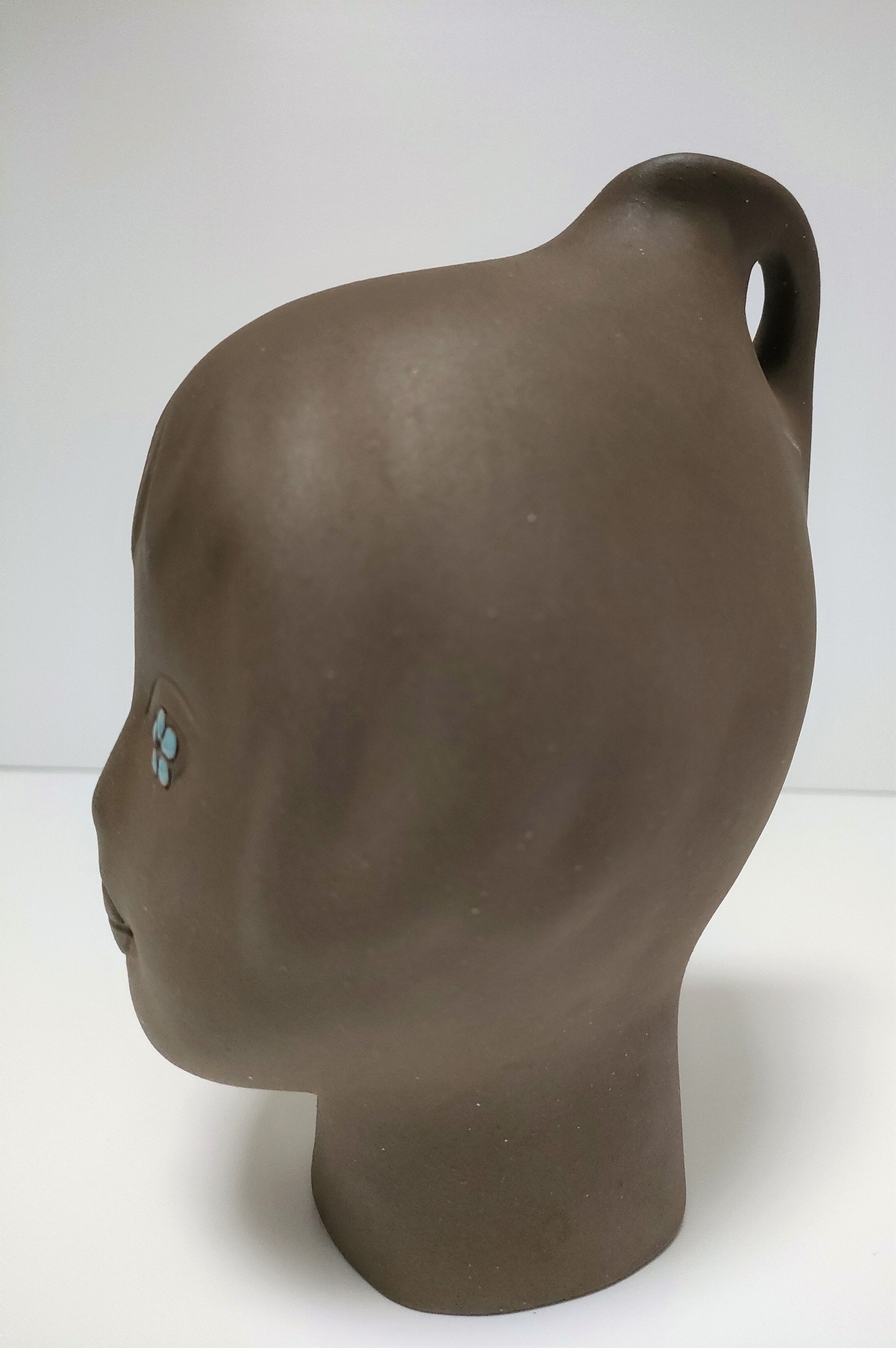 Sculptural ceramic head with blue enamelling Tekt design 60s