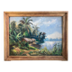 Huile sur toile paysage cabane pêcheur, Congo signée Remilandou XXème