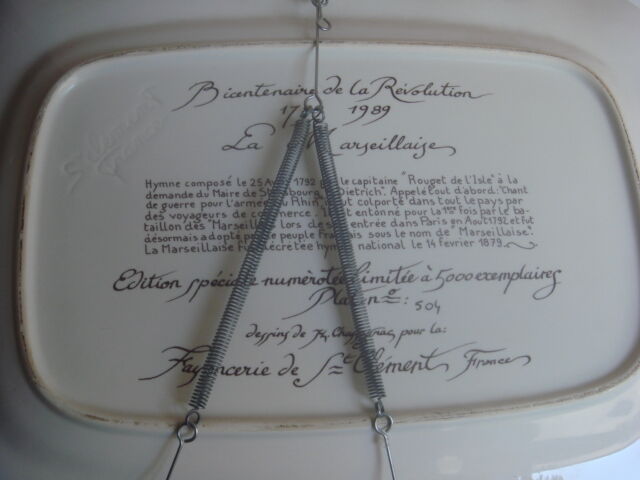 Large old dish st-clement 41 cm x 32 cm la marseillaise 5000 copy n°504