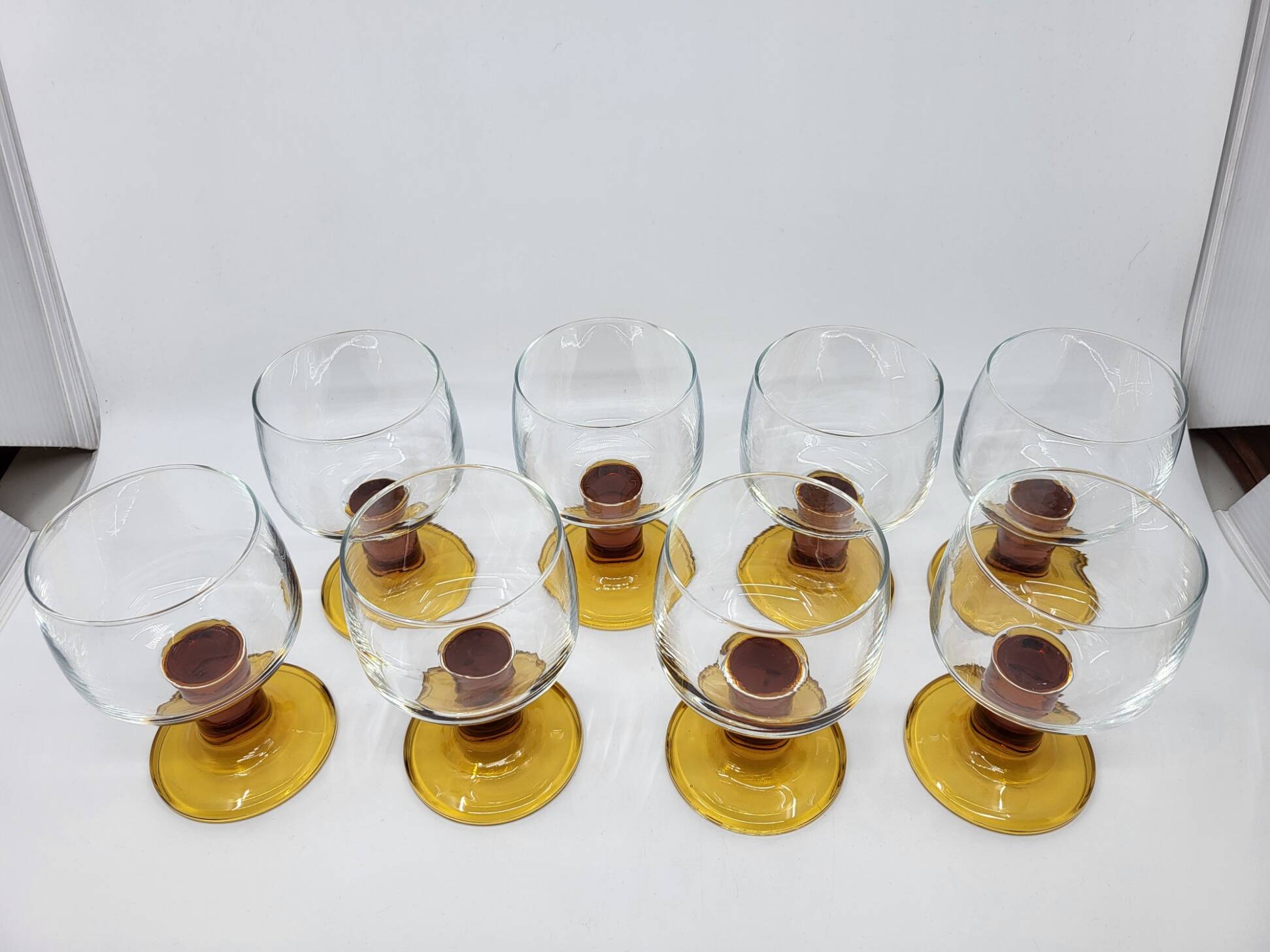 Amber stemmed glasses set of 8 France 1970