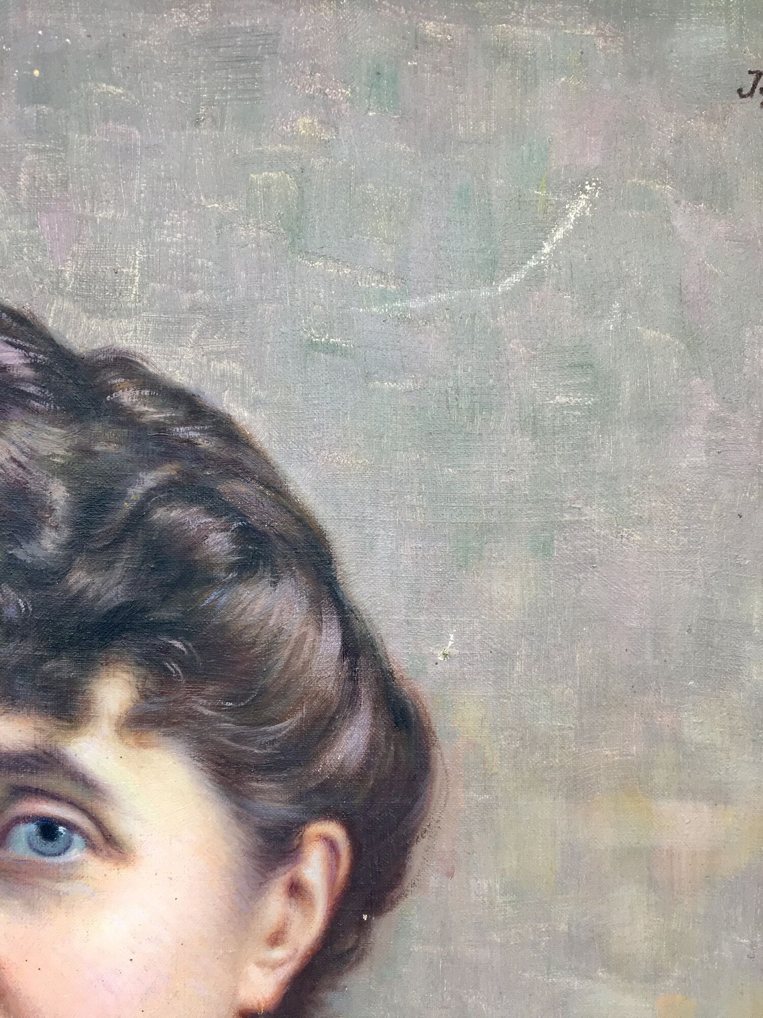 Portrait woman with blue eyes, oil on canvas signed J Bernard 1929
