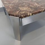 Vintage square coffee table in marble and chrome metal from the 70s