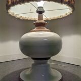 Floor lamp in white glazed stoneware with wool lampshade, 1960s-70s