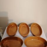 Set of 5 small old enameled terracotta dishes