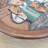Vintage Embossed Clay Plate: Man Drinking, Retro Wall Decor