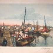 Eugène GAUGUET, 1872-1943.Les Sables d’Ollone.Eau-forte aquatinte