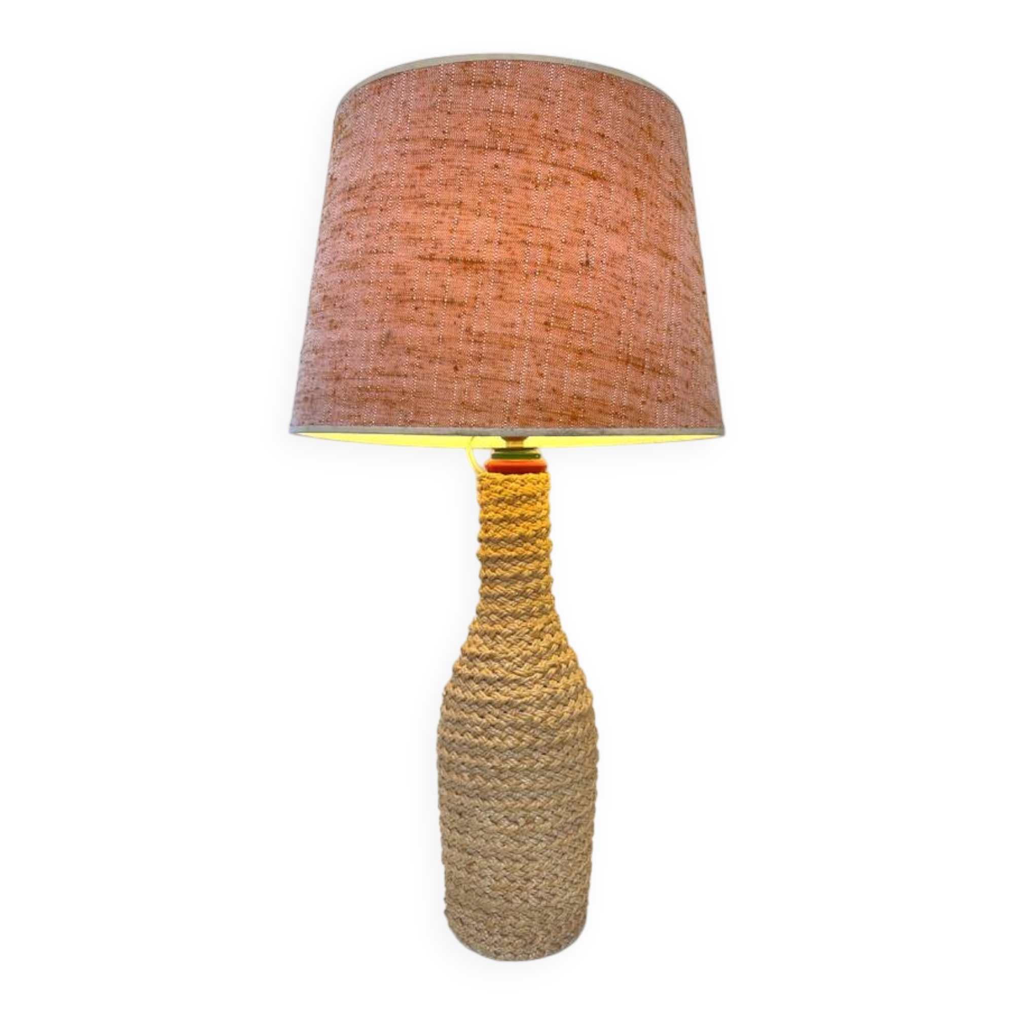 Woven rope lamp with textured shade, 1960s-70s.