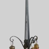 Antique Art Deco wrought iron lustre with 3 tulips in pâte de verre signed Delatte.