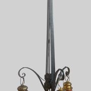 Antique Art Deco wrought iron lustre with 3 tulips in pâte de verre signed Delatte.