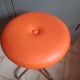 Vintage 70's rotating stool, chrome base, orange imitation leather seat