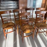 Set of 6 straw chairs style Directoire Solid cherry wood