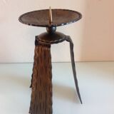 Brutalist candle holder tripod in golden metal / vintage 60s-70s