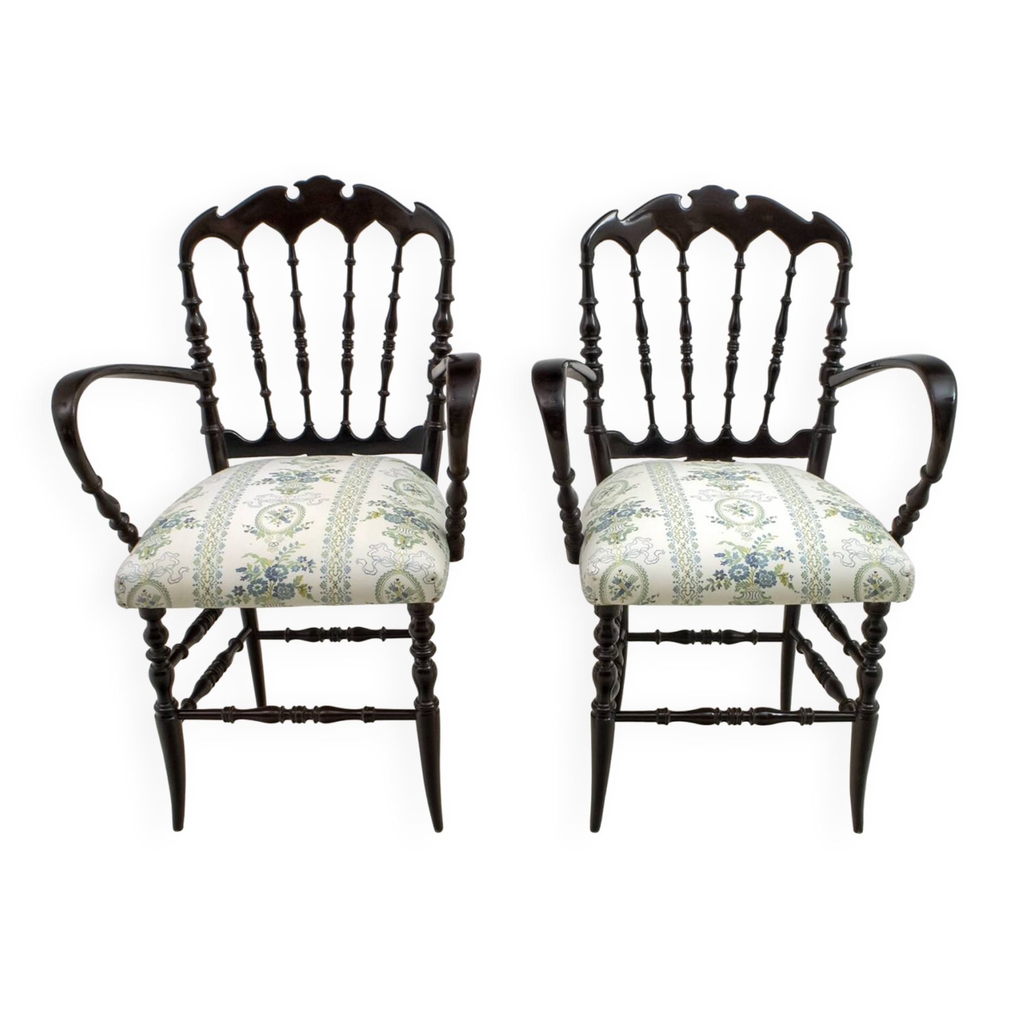 Pair of Giuseppe Gaetano Descalzi Midcentury Italian Chiavari Armchairs, 50