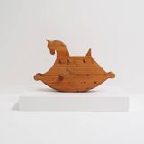 Cheval à bascule en pin massif des années 1970, jouet pour enfant