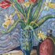 Mid-Century Modern "Still Life with Tulips" Swedish Vintage Expressionist Still Life Oil Painting, F
