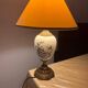 Vintage lamp, painted porcelain with blue flowers and brass