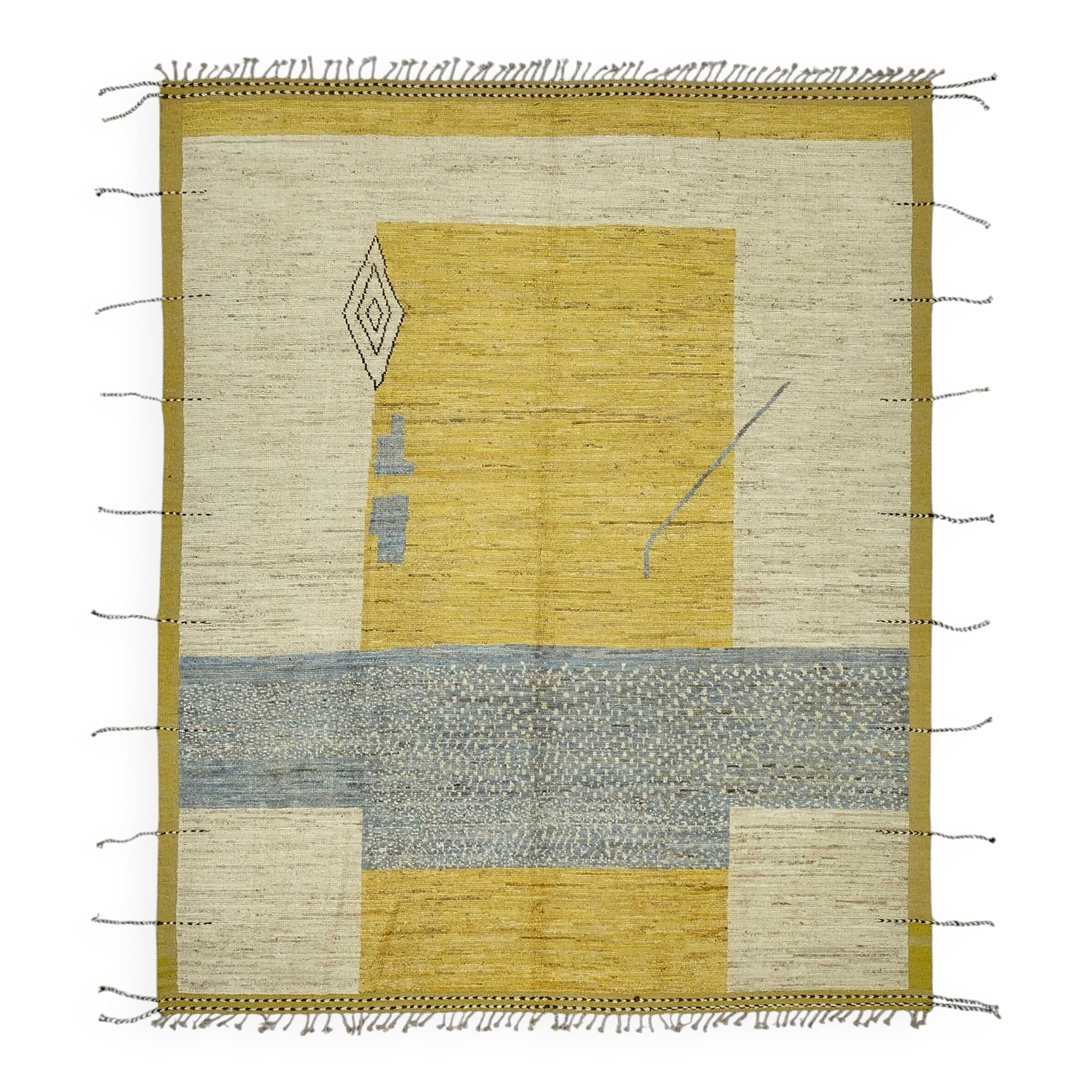 Hand-Knotted Turkish Contemporary 254 cm x 312 cm Beige Wool Carpet