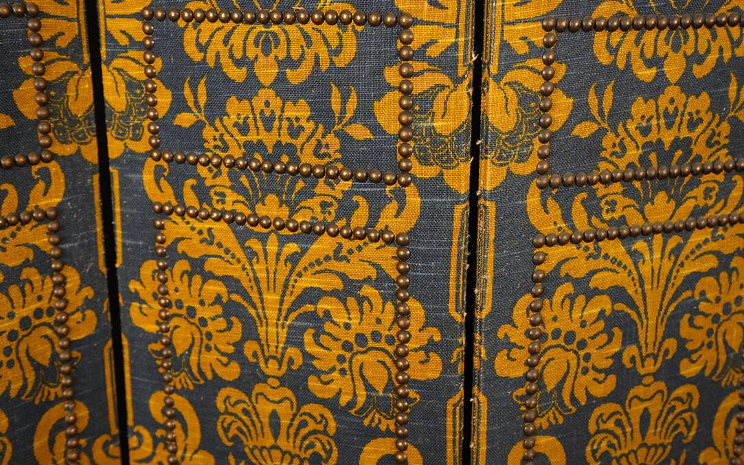 19th century fabric screen and wooden structure