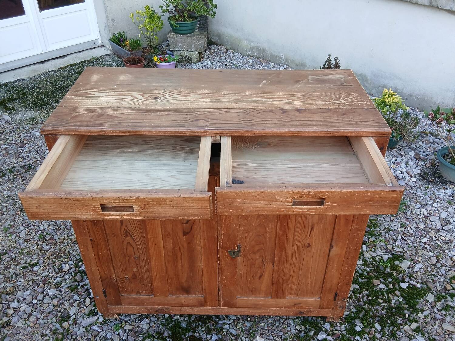 Vintage Parisian buffet in raw wood - 2 doors, 2 drawers