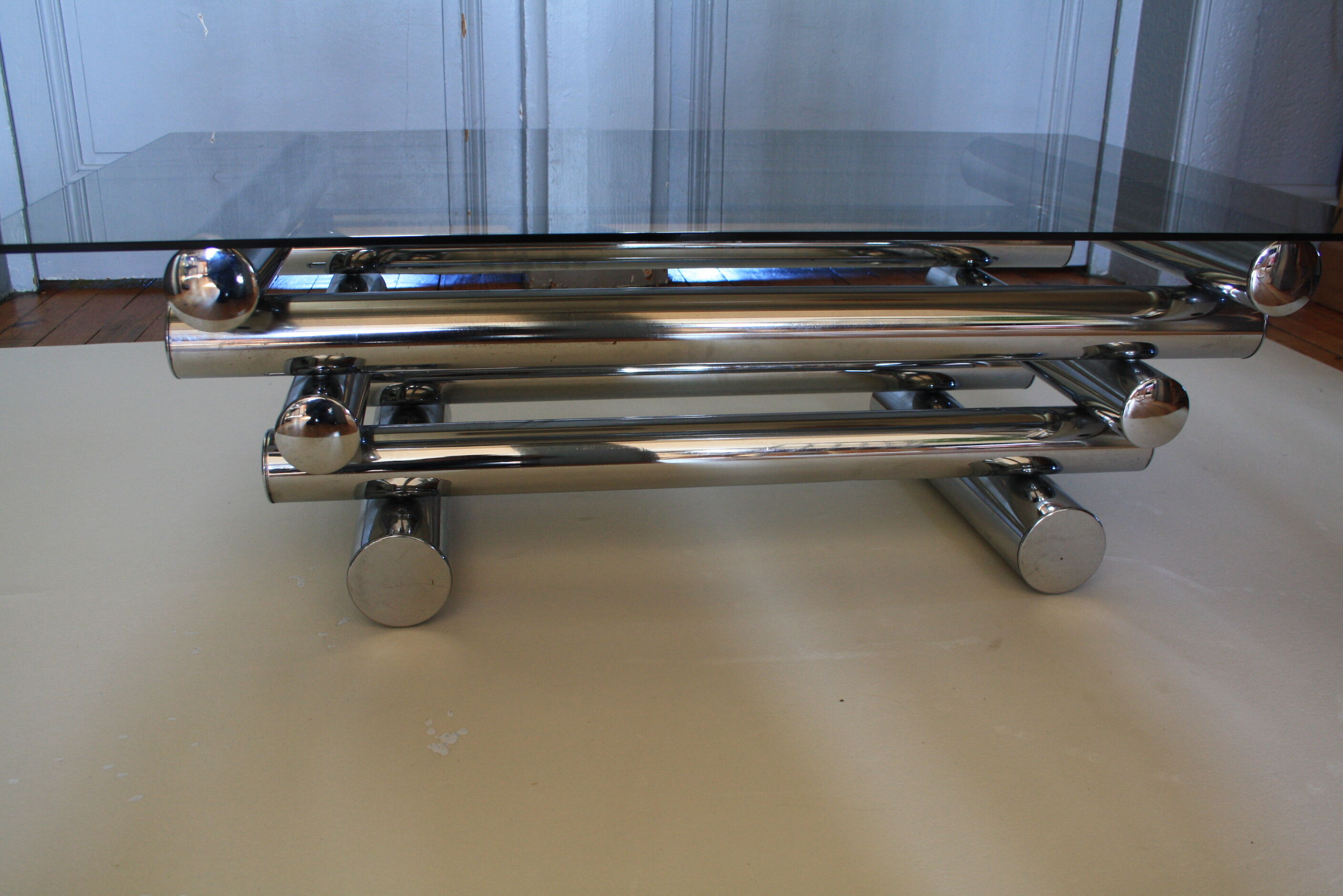 Chrome & smoked glass coffee table