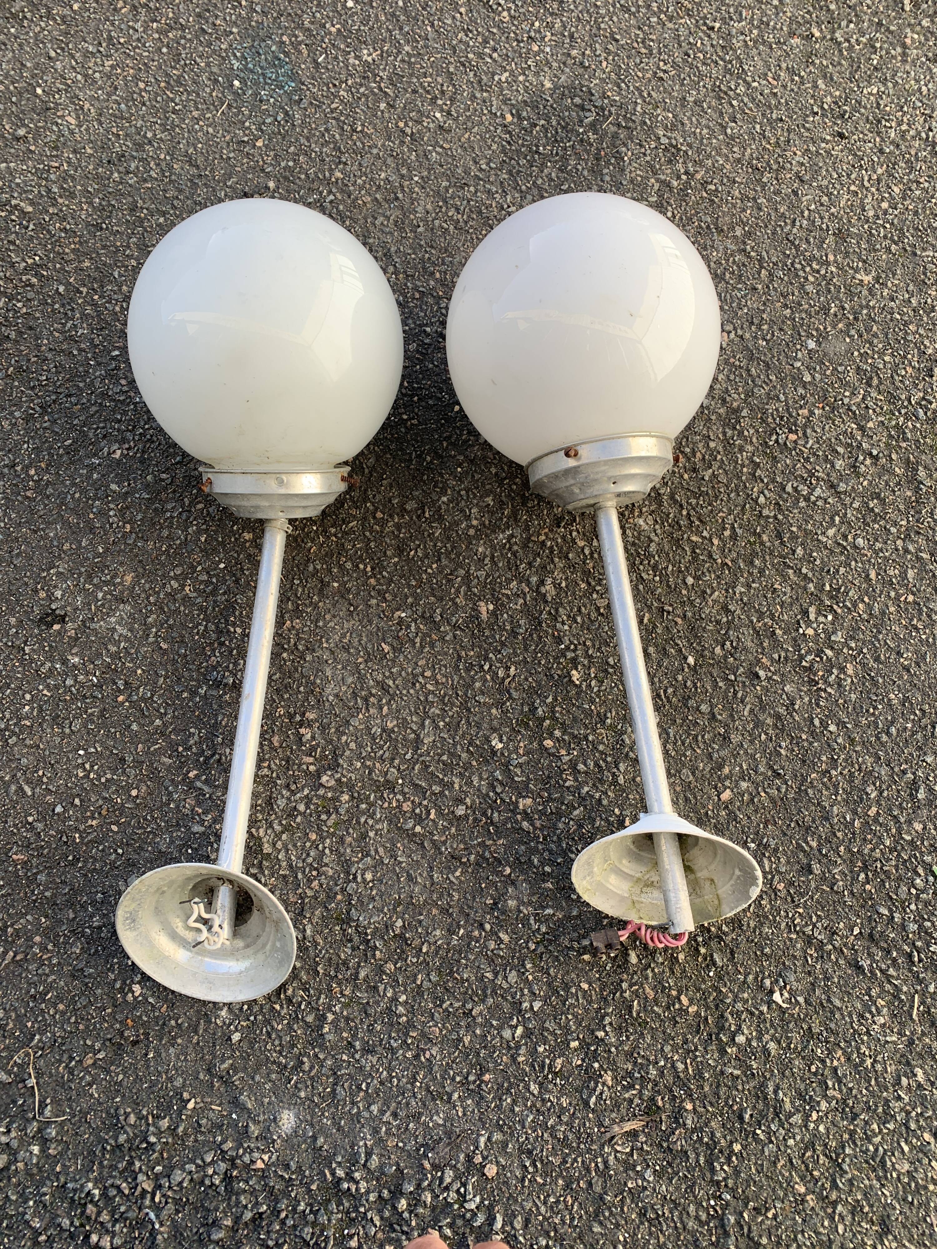 Pair of vintage white opaline school chandeliers