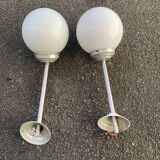 Pair of vintage white opaline school chandeliers