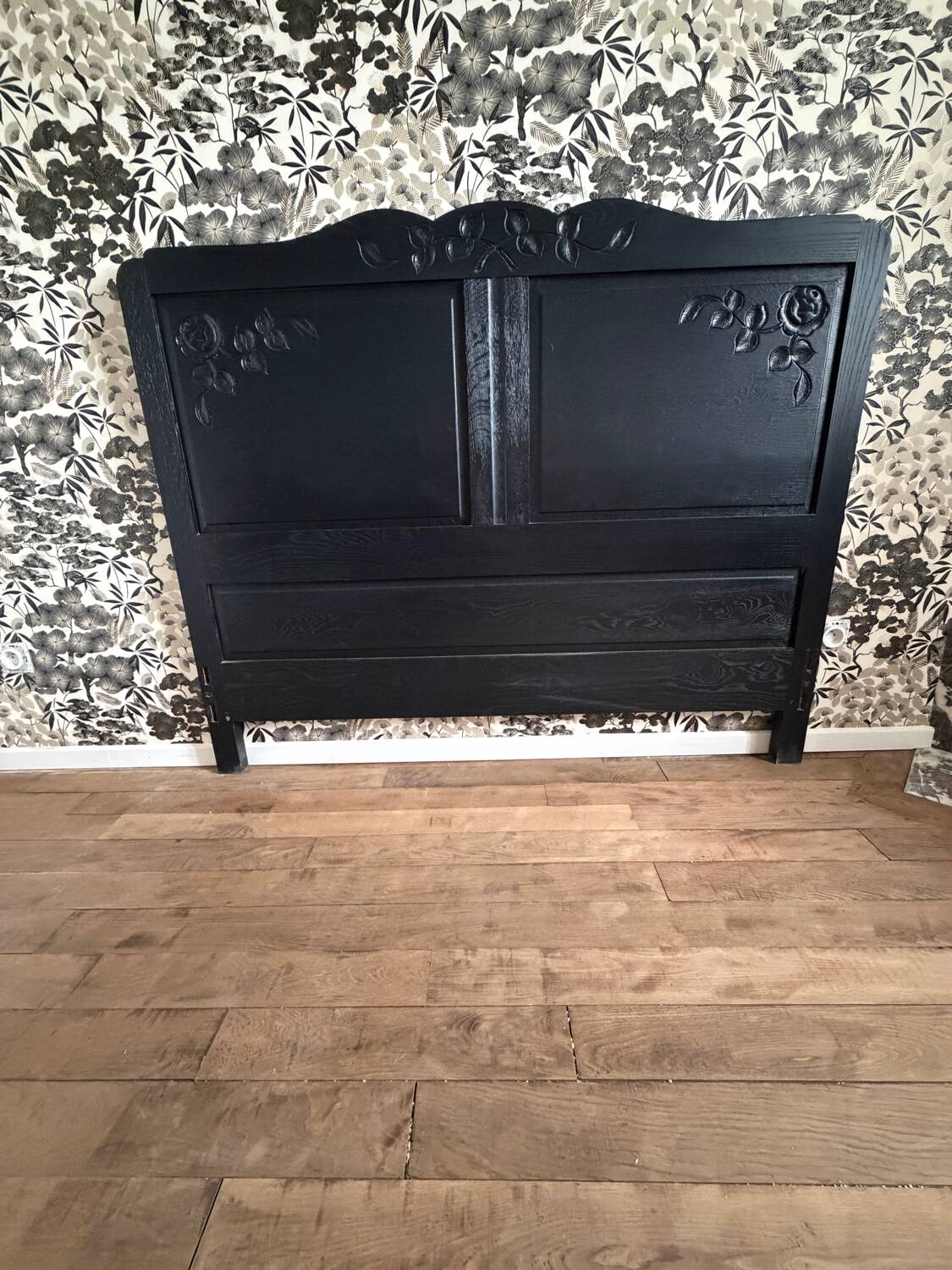 Vintage headboard 140 matte black refurbished Art Deco