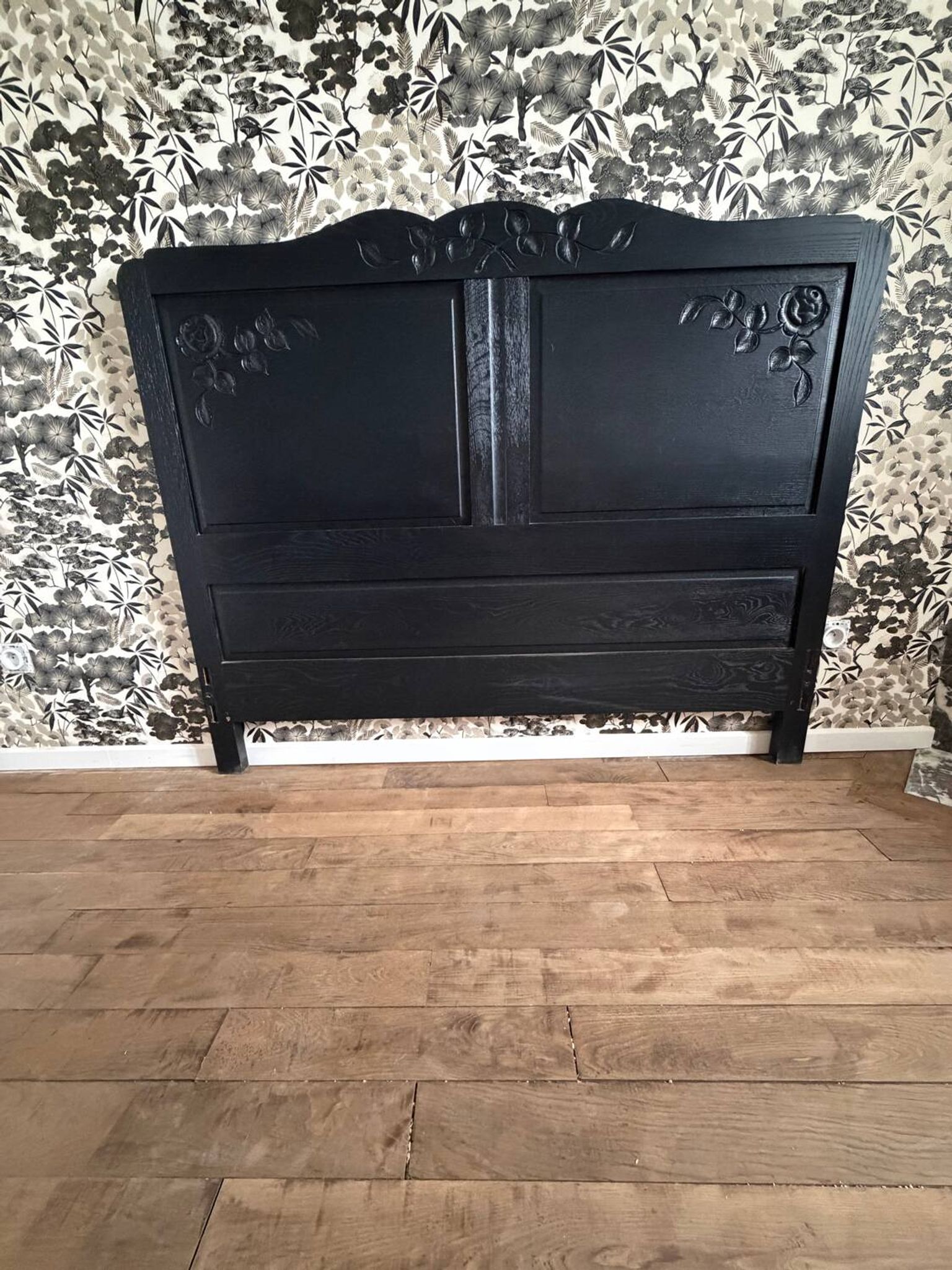 Vintage headboard 140 matte black refurbished Art Deco