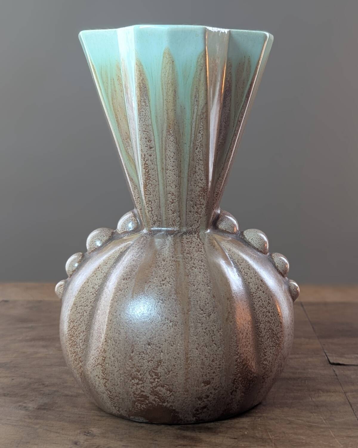 Vintage vase Made in Belgium 333 in turquoise brown ceramic