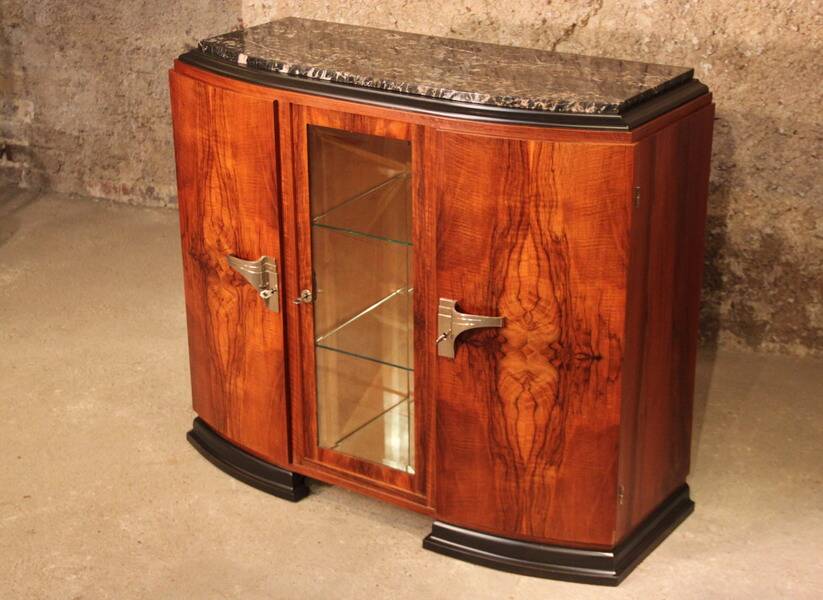 Art Deco 1930 walnut display cabinet