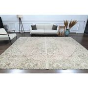 1970s Vintage Persian Handmade Wool Cotton Beige Area Rug 287x367