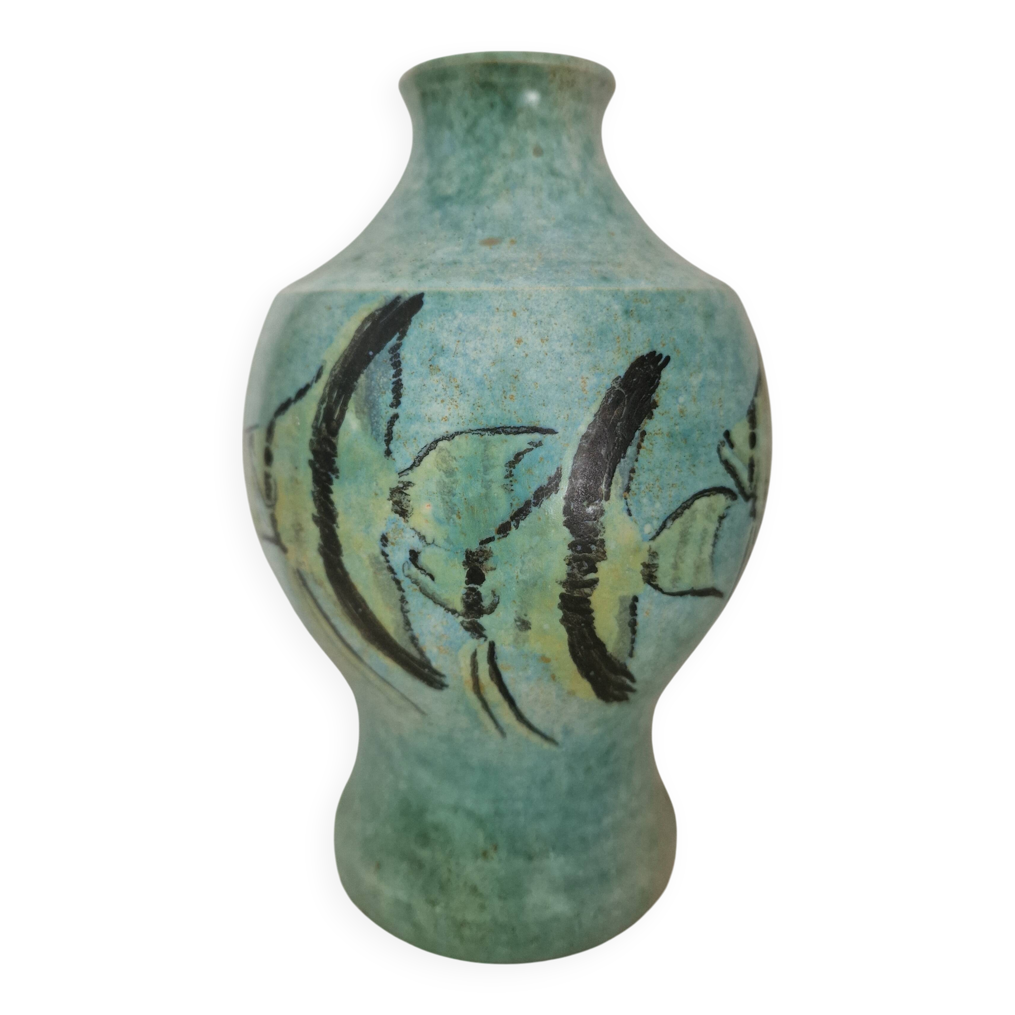 Vintage vase with fish decor by Pierre Scheffer