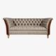 Chesterfield sofa in leather, fabric and wood