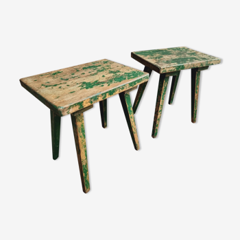 Set of stools benches oak green