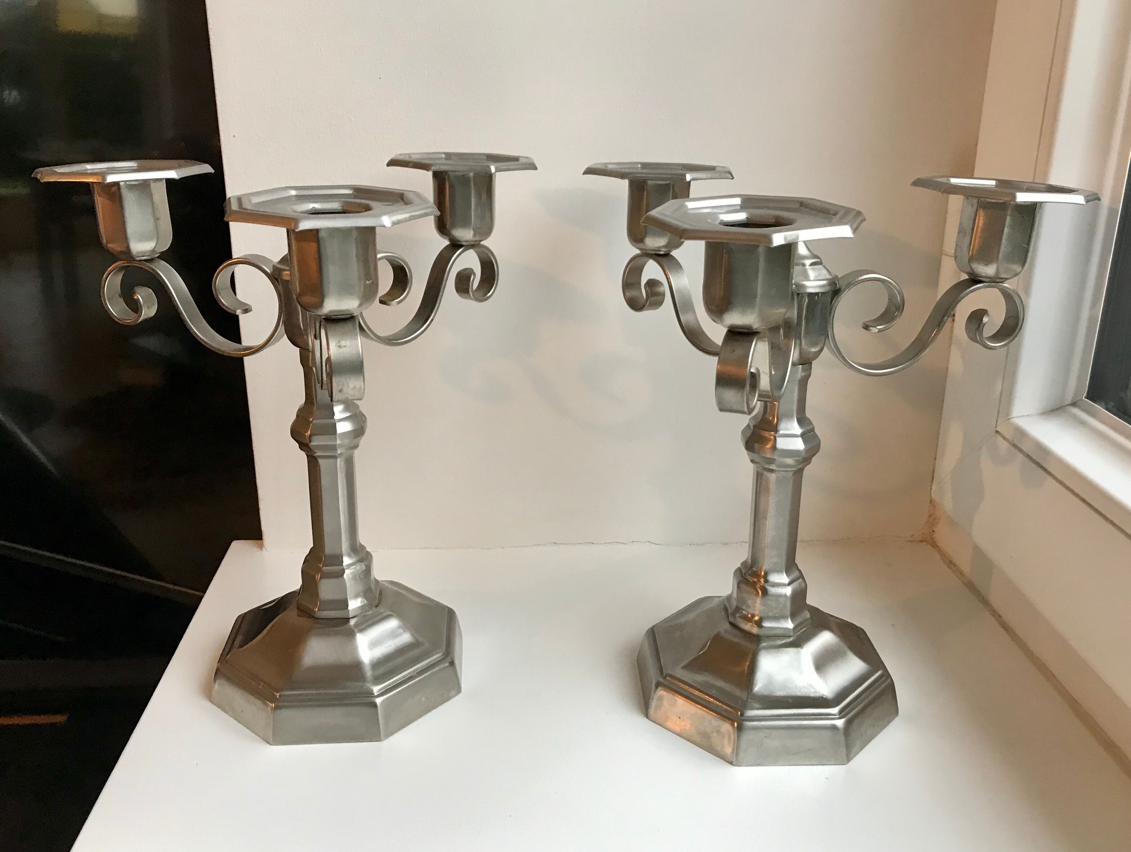 Duo of 3-spoke brass candlesticks art deco 30s