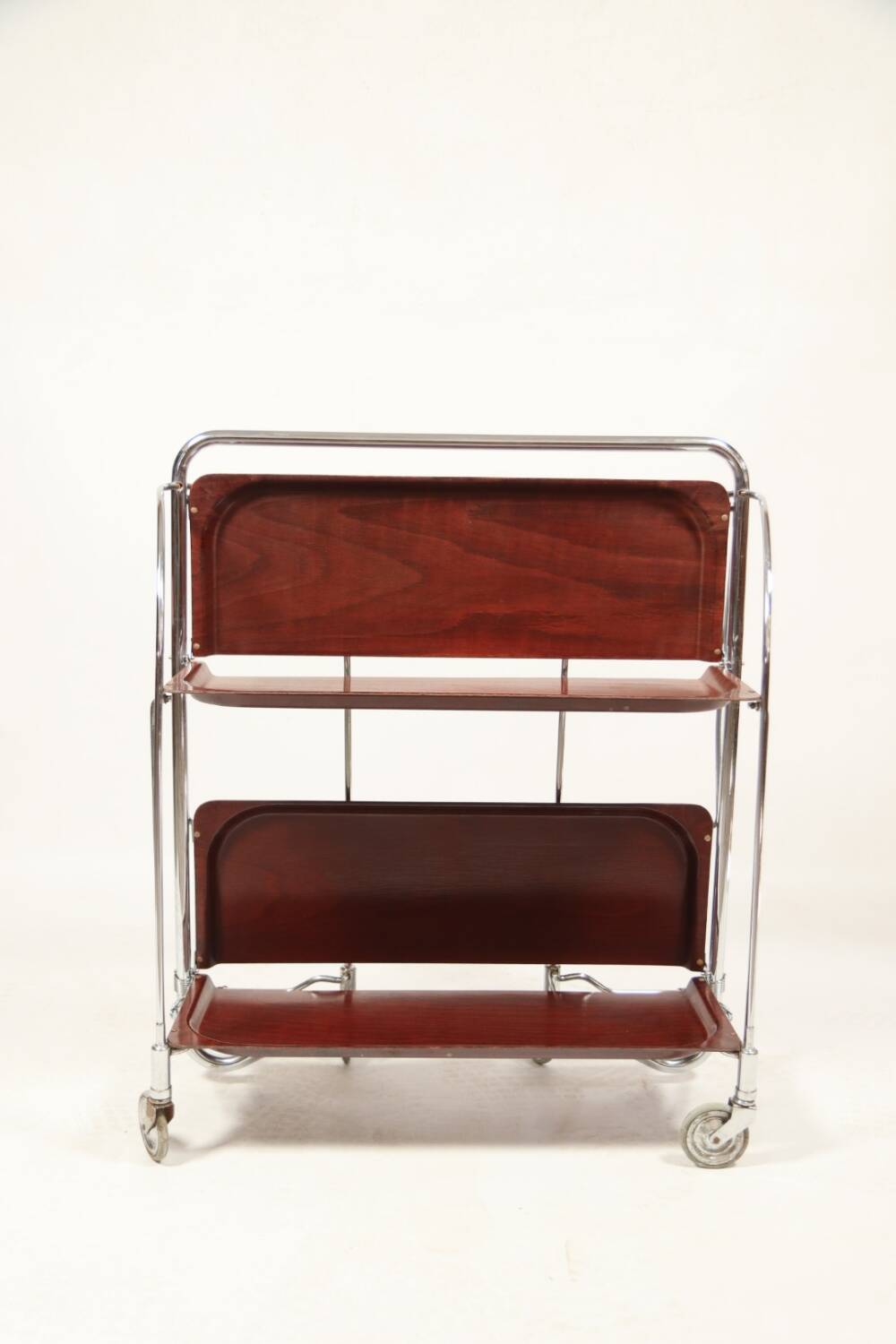 Bar de service vintage Bauhaus style chrome et bois mobile wengé