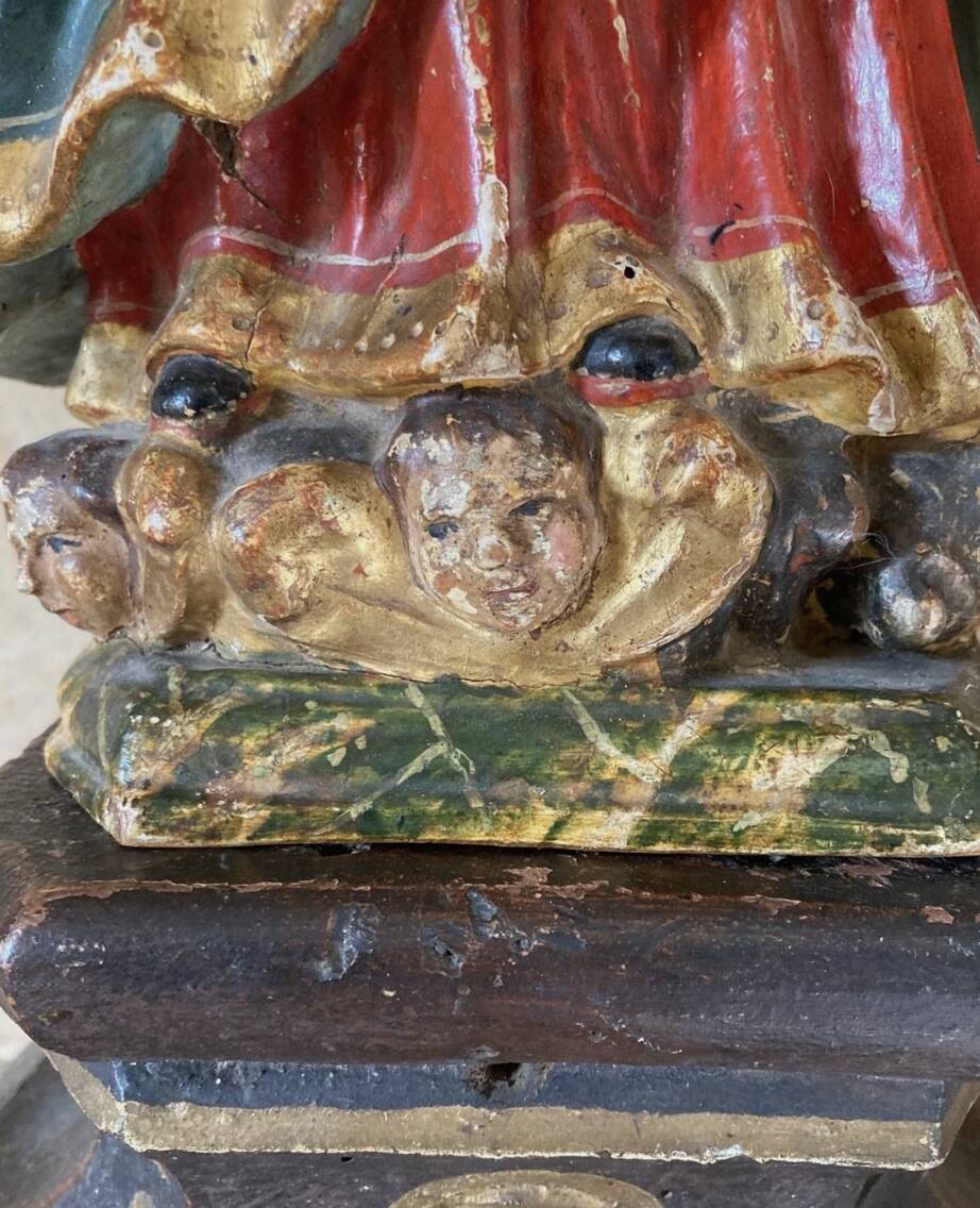 Vierge à l’Enfant – Sculpture ancienne en bois polychrome – XVIIIe / XIXe s