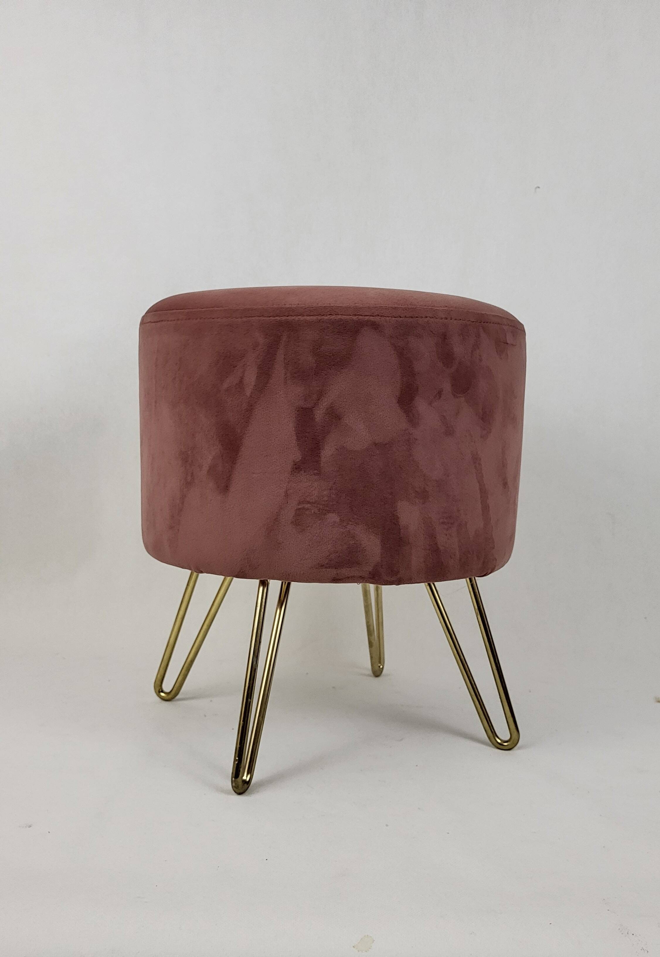 Tabouret pouf & repose pieds velours saumon