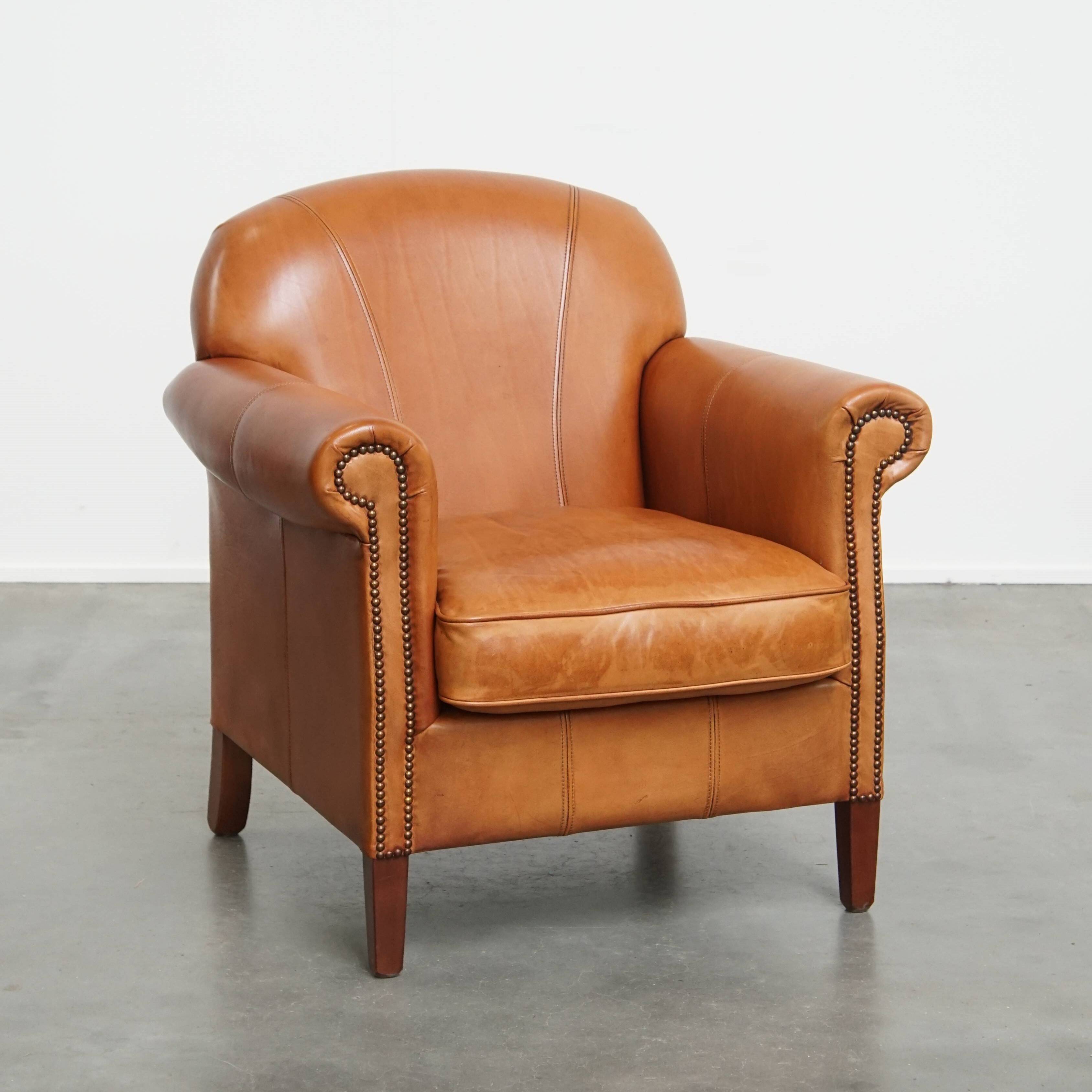 Cognac-Colored Armchair Made of Cowhide Leather