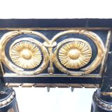 19th century Louis XVI style console table in black and gold with white marble shelf