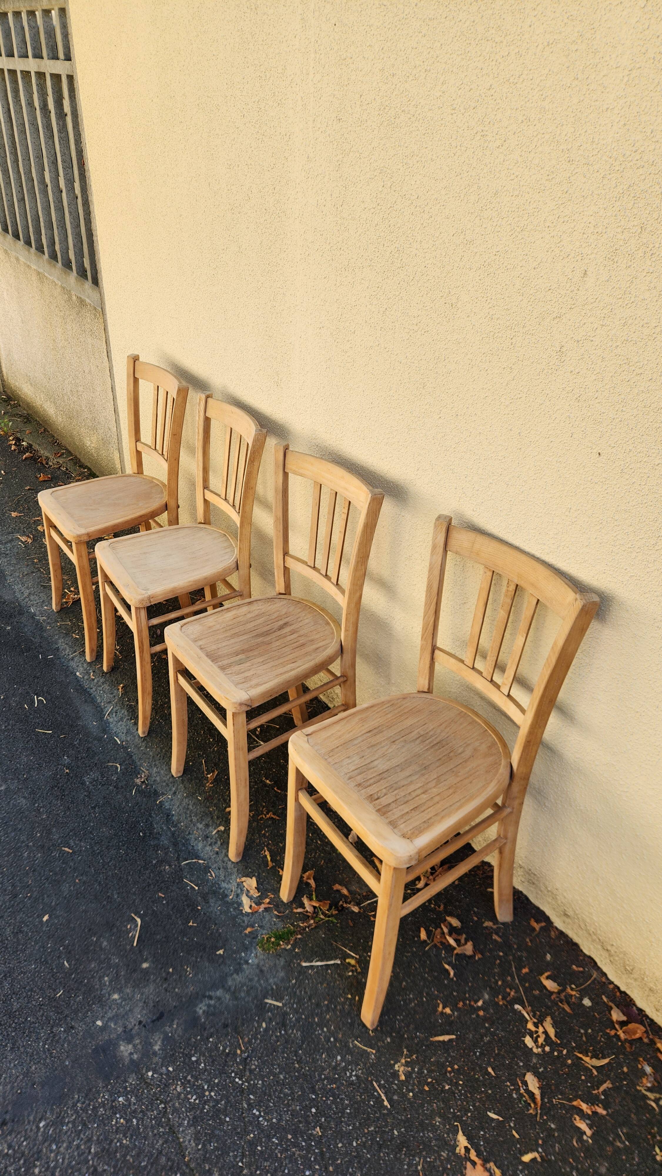 Set of 4 vintage bistro chairs, sanded, 1940/50