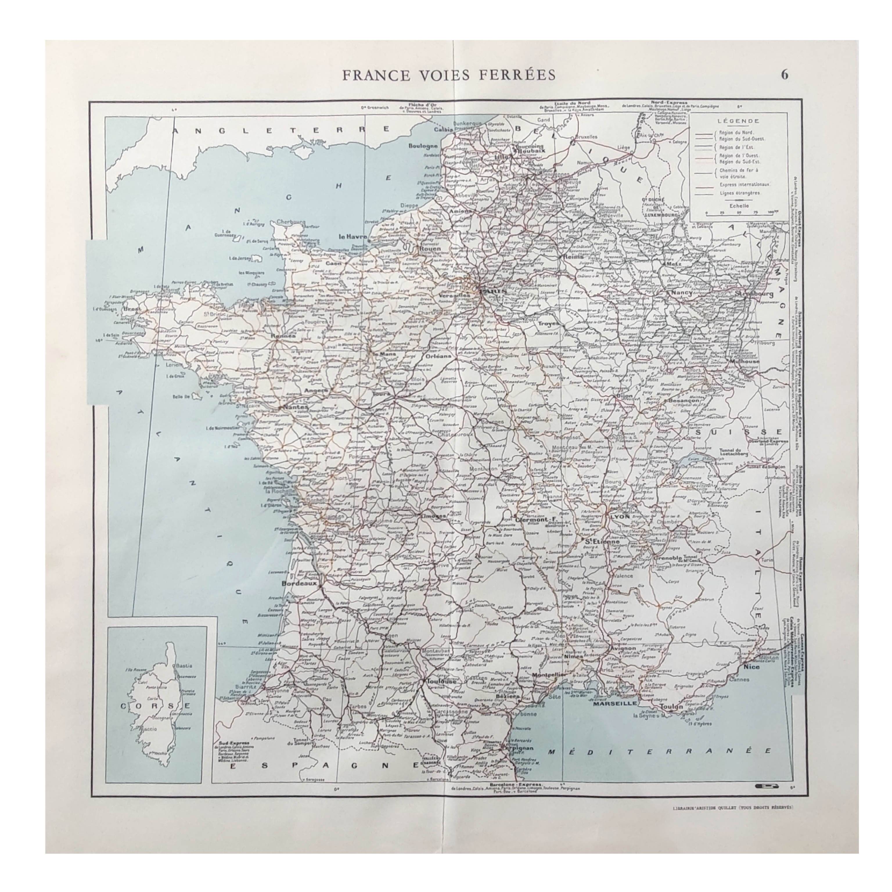 Old map of France in 1950 43x43cm